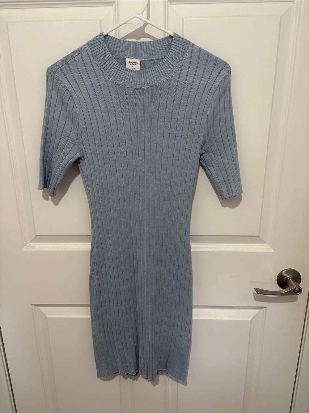 Abercrombie & Fitch Pale Blue Ribbed Short-Sleeve Midi Dress